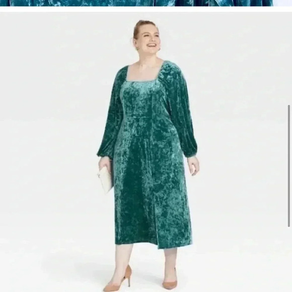 Ava & Viv Women's Velvet Long Sleeve Front Slit Dress Plus Size Square Neck - Picture 2 of 7